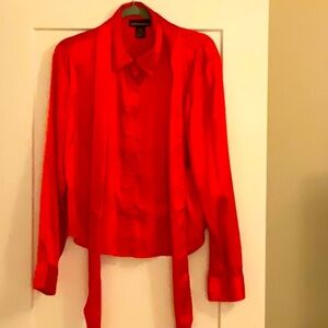 SHINY BRIGHT RED SILK-LIKE BLOUSE SIZE 20